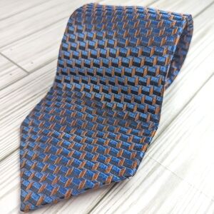 Givenchy Geometric Block Print Silk Tie in Metallic Blue and Burnt Orange